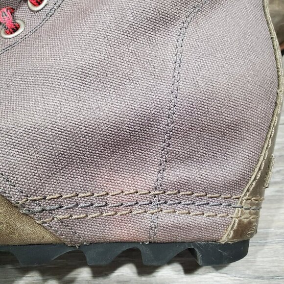 SOREL Women's PDX Boots Khaki Leather Canvas hidden Wedge Heel Lace Up Sz 9 READ - Picture 11 of 16